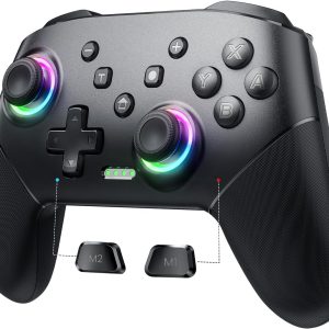 VOYEE Switch Controller Wireless, Pro Controllers Compatible with Switch/Lite/OLED/PC, One-Key Pairing Gamepad with 9-Color RGB LEDs 1000mAh Battery 6-Axis Motion Wake Up Function